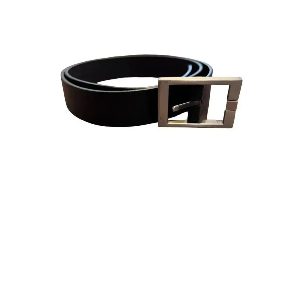 40 Izod Black Textured Leather Mens Belt Silver Metal Buckle